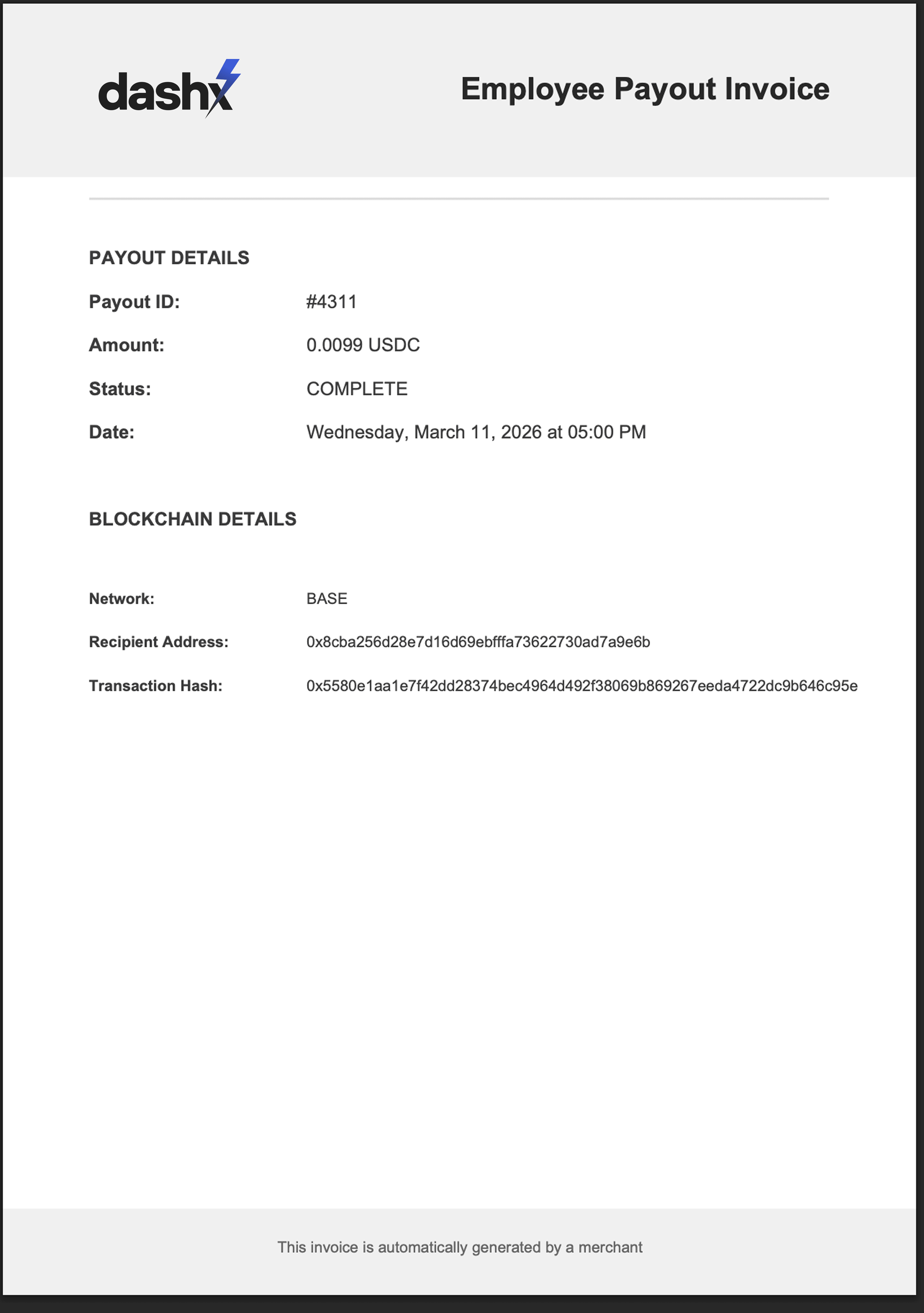Transaction Invoice Example