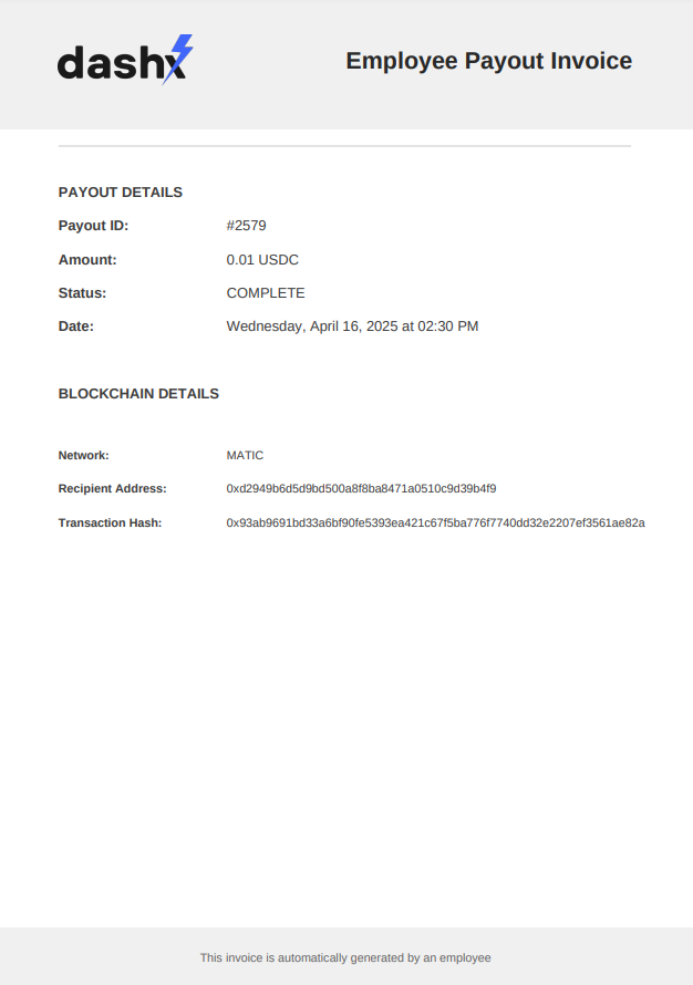Transaction Invoice Example