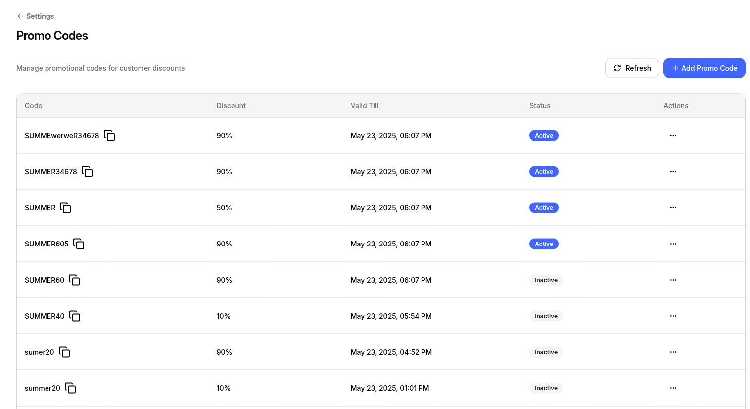 Promo Code Management Dashboard